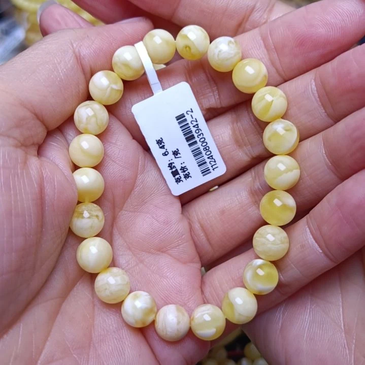 蜜蜡手串未镶嵌俄料蜜蜡白花手串