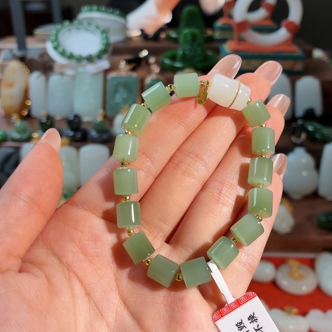 和田玉18K金镶嵌手链T