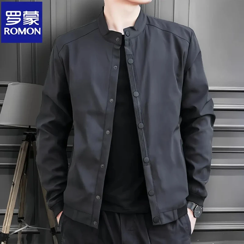 罗蒙春秋季时尚百搭休闲夹克外套男潮流帅气大码宽松立领上衣服男