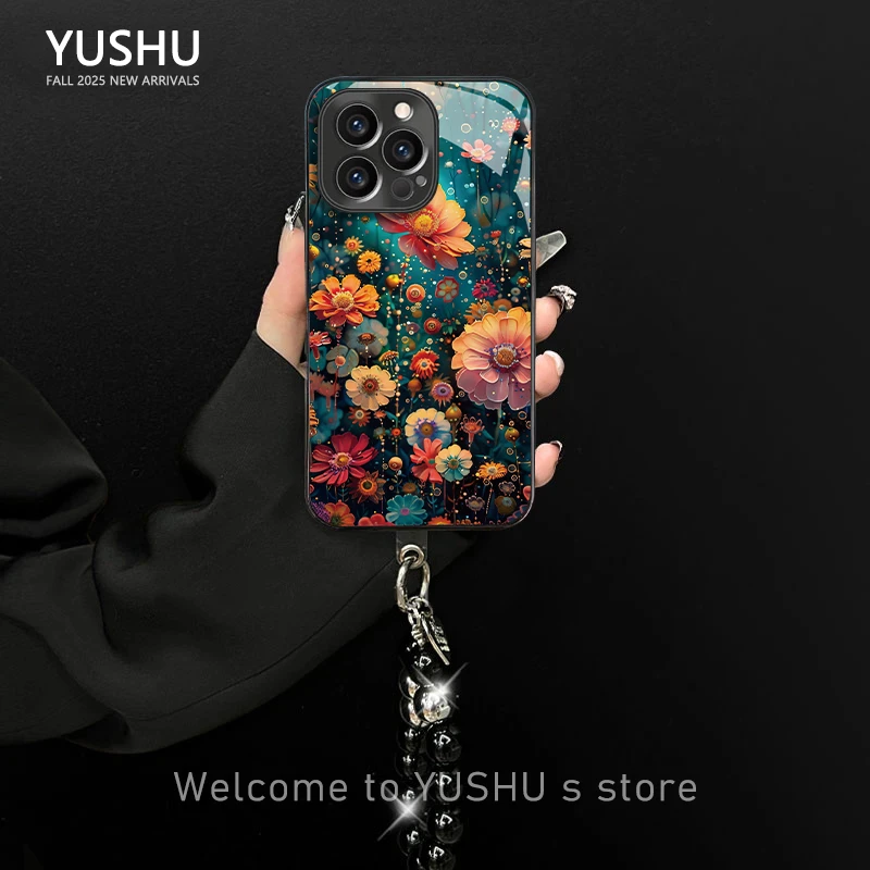 湖中花适用于苹果/华为/vivo/oppo/小米防摔玻璃电镀女款手机壳