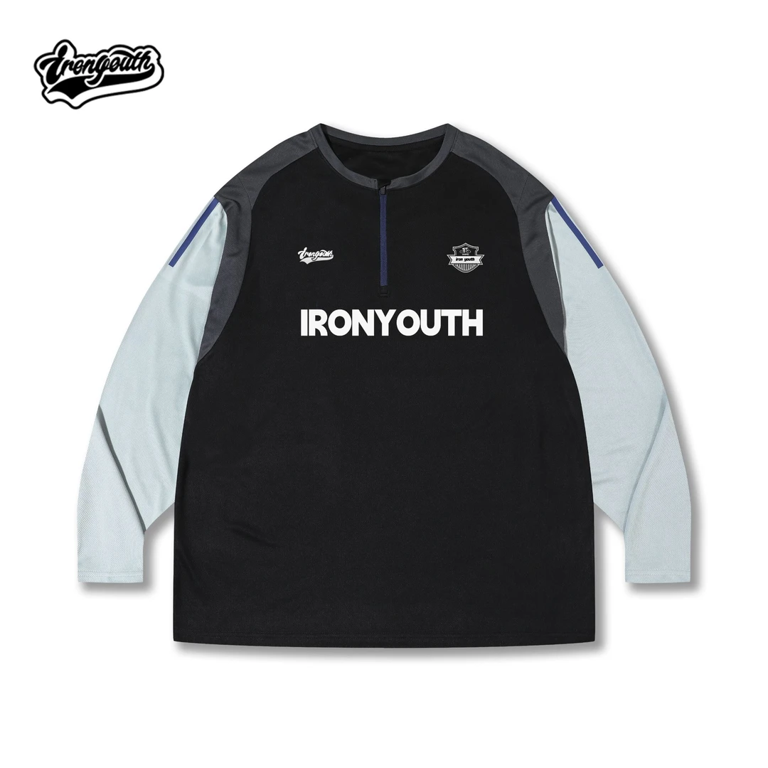 IRONYOUTH美式半拉链速干运动长袖T恤健身衣服男训练篮球上衣秋冬