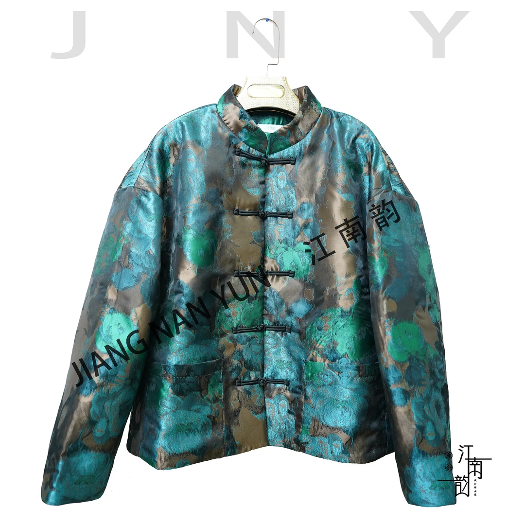 W179C【国色天香】冬季彩绘国风中式时尚加厚提花短款保暖短款