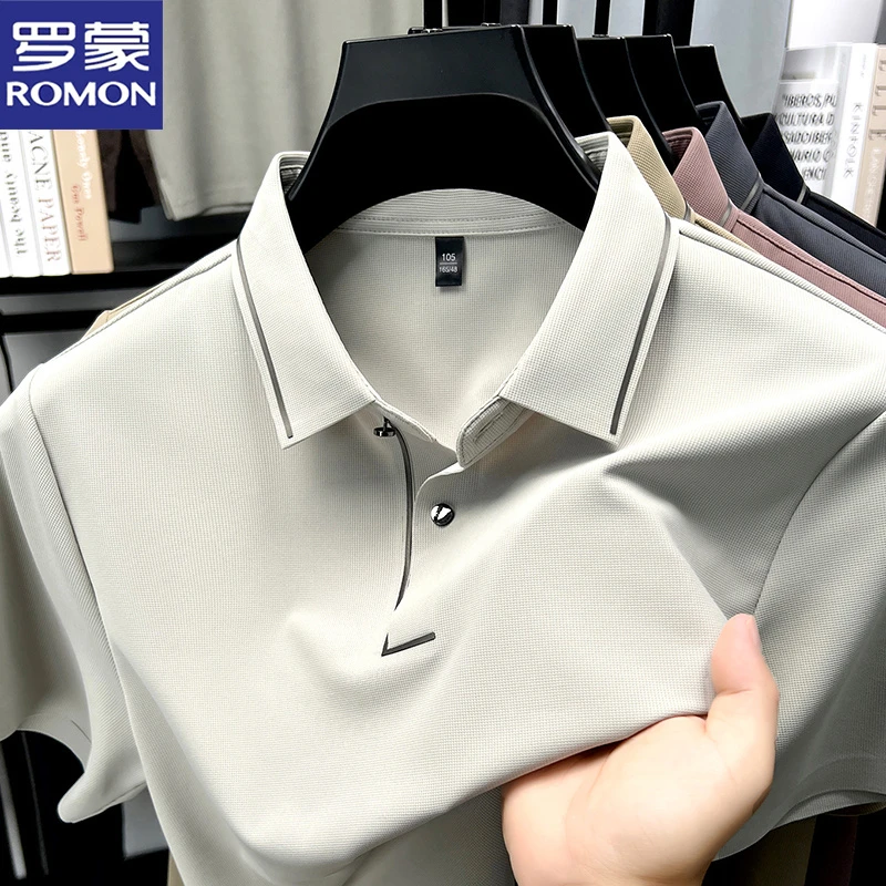 【冰丝】罗蒙透气短袖T恤男士夏季新款翻领爸爸装POLO衫时尚上衣潮t