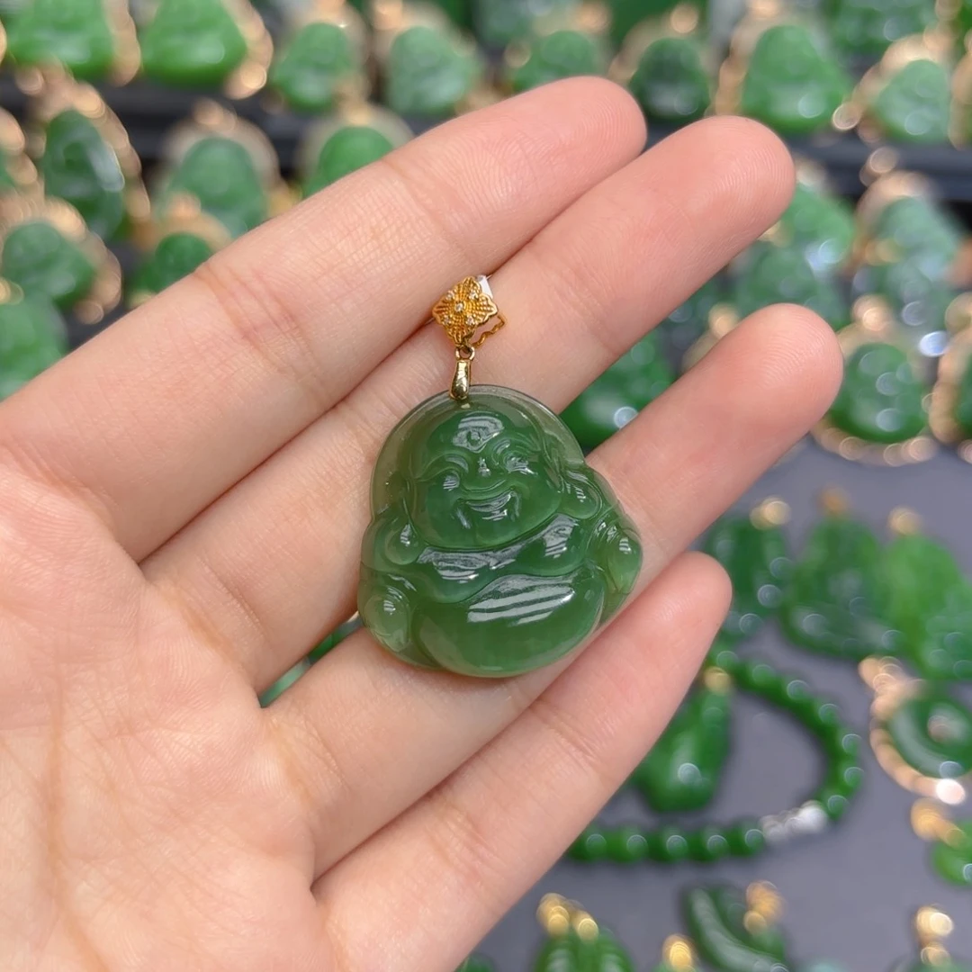 颈饰18K金镶嵌和田玉（碧玉）冰猫特价款28m佛公