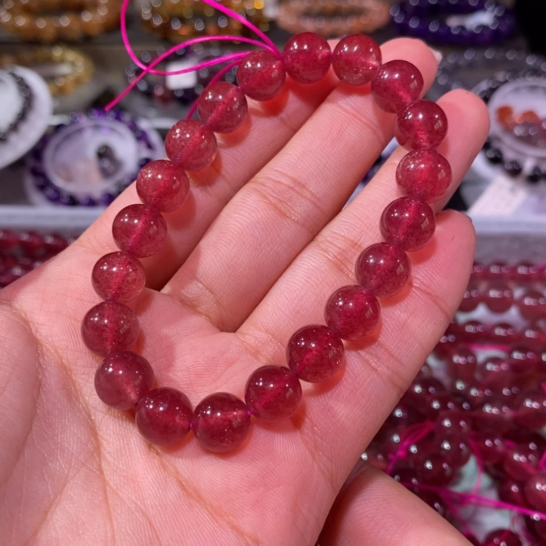 石英质玉手串未镶嵌清*草莓晶9+