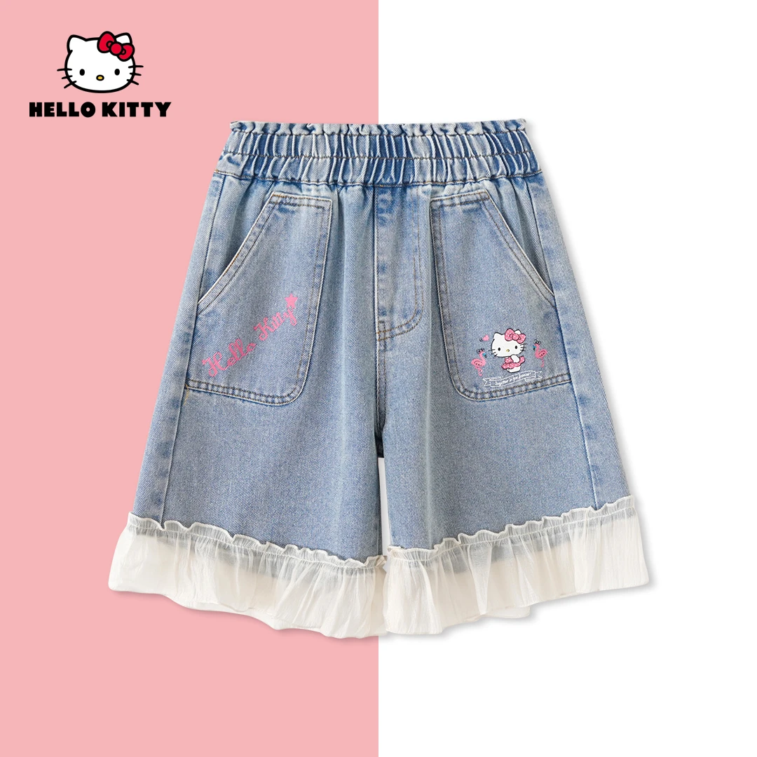 HelloKitty夏季新款女童装百搭花边牛仔裤女宝短裤AC5224JM292 AD