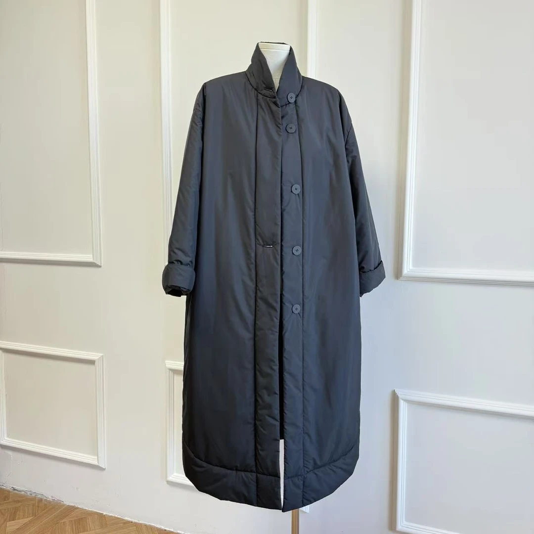 【Latti】极简态度-复古法式极简立领一粒扣轻盈保暖长款棉服外套