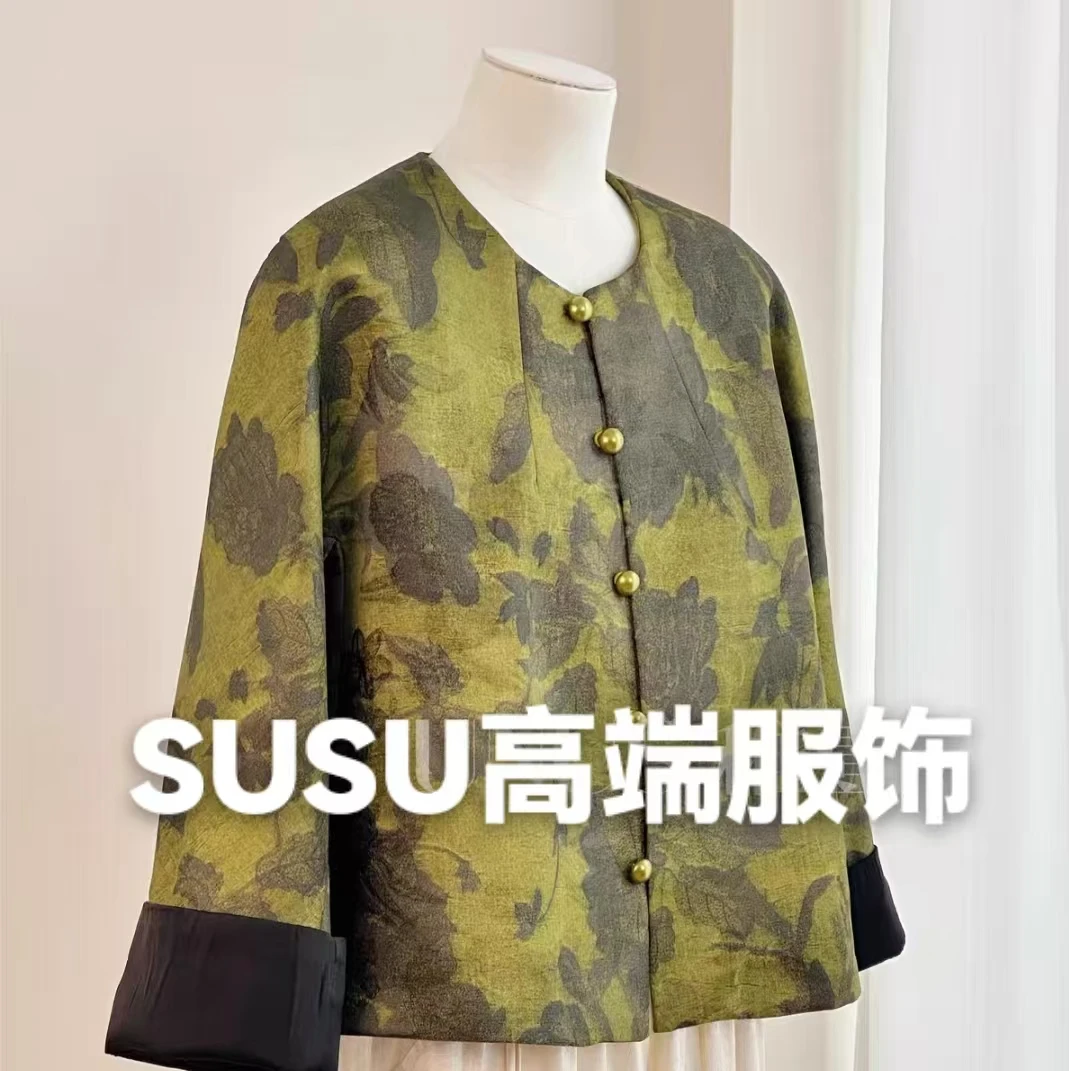 国风常规款上衣长袖单排多扣常规休闲短款百搭提花