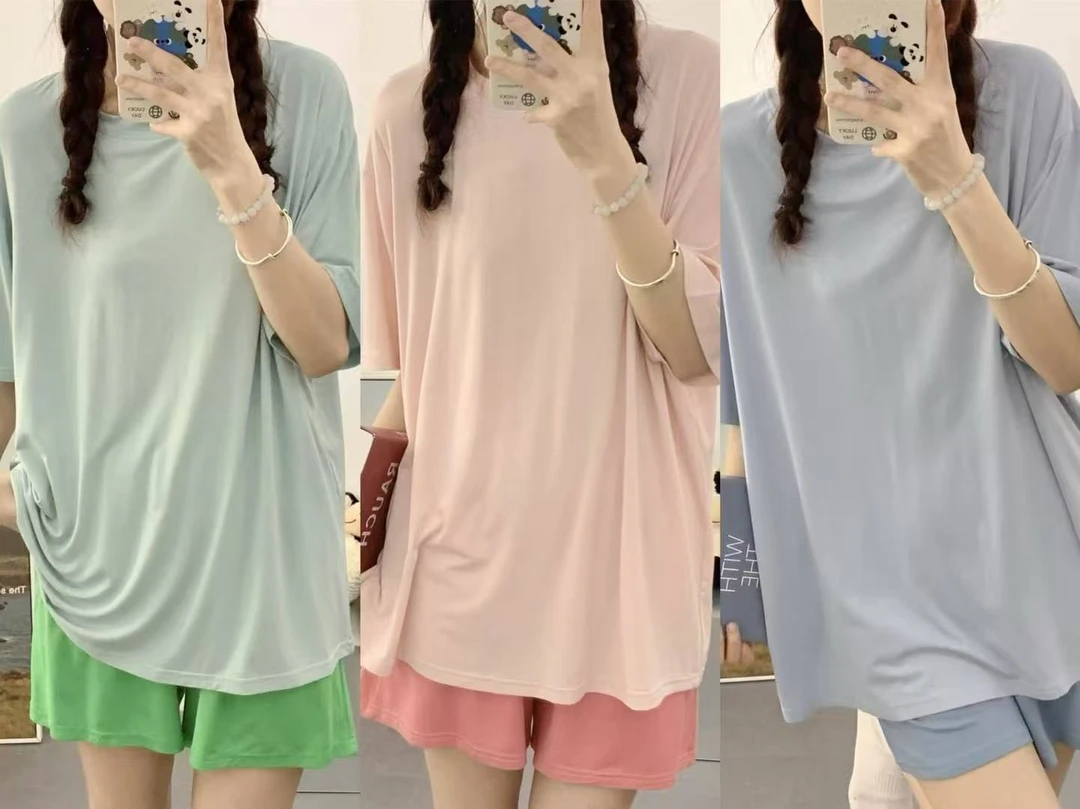 58518-2#凉感莫代尔自带胸垫女夏季短袖短裤薄款家居服