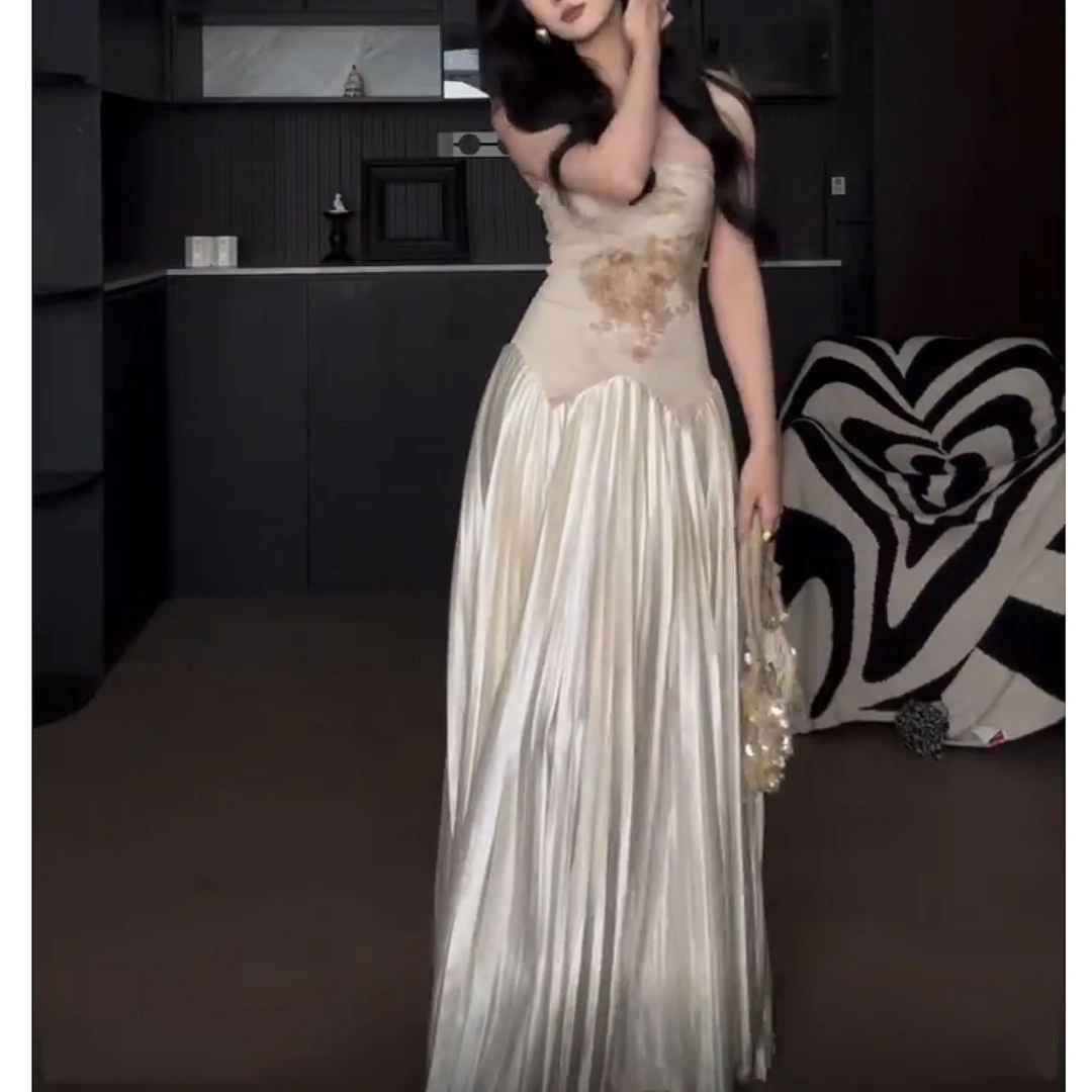 2025秋季新款新中式禅意抹胸气质百褶连衣裙女宽松开衫外套两件套