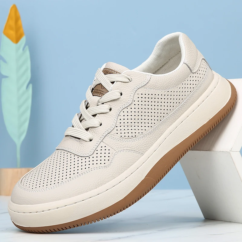 真皮小白鞋男2025夏季新款头层牛皮镂空透气休闲皮鞋百搭防臭男鞋