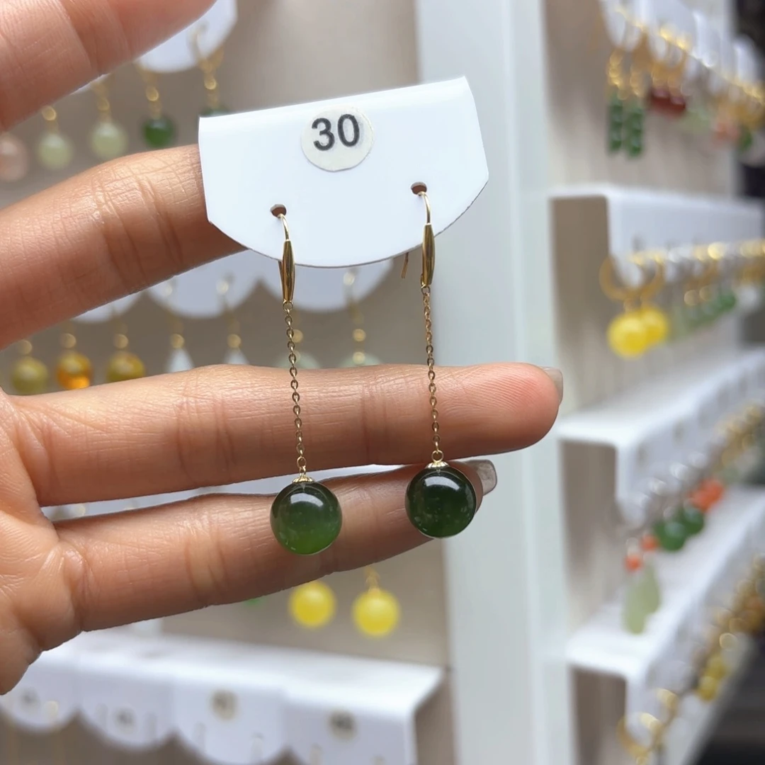 和田玉耳饰18K金镶嵌2