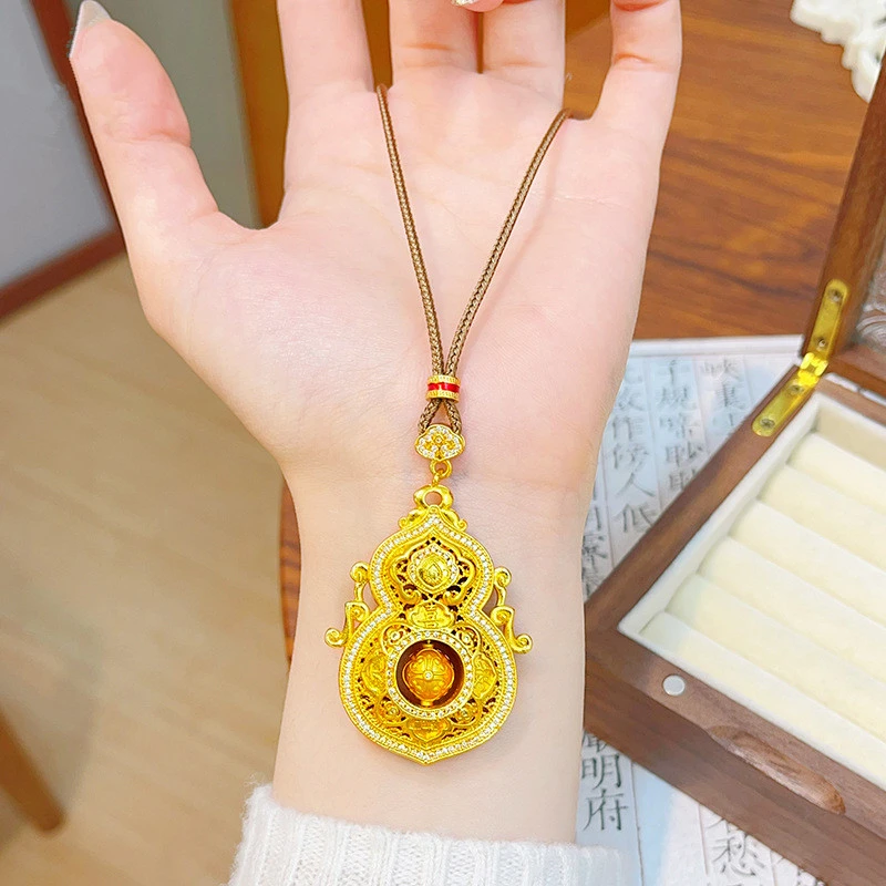 吊坠 新中式镂空四美葫芦吊坠项链喜报三元花丝福禄毛衣链