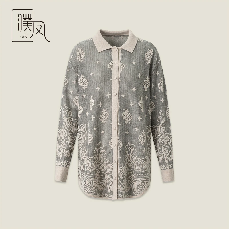 女士秋冬衬衫领针织毛衣单排扣长袖上衣1492