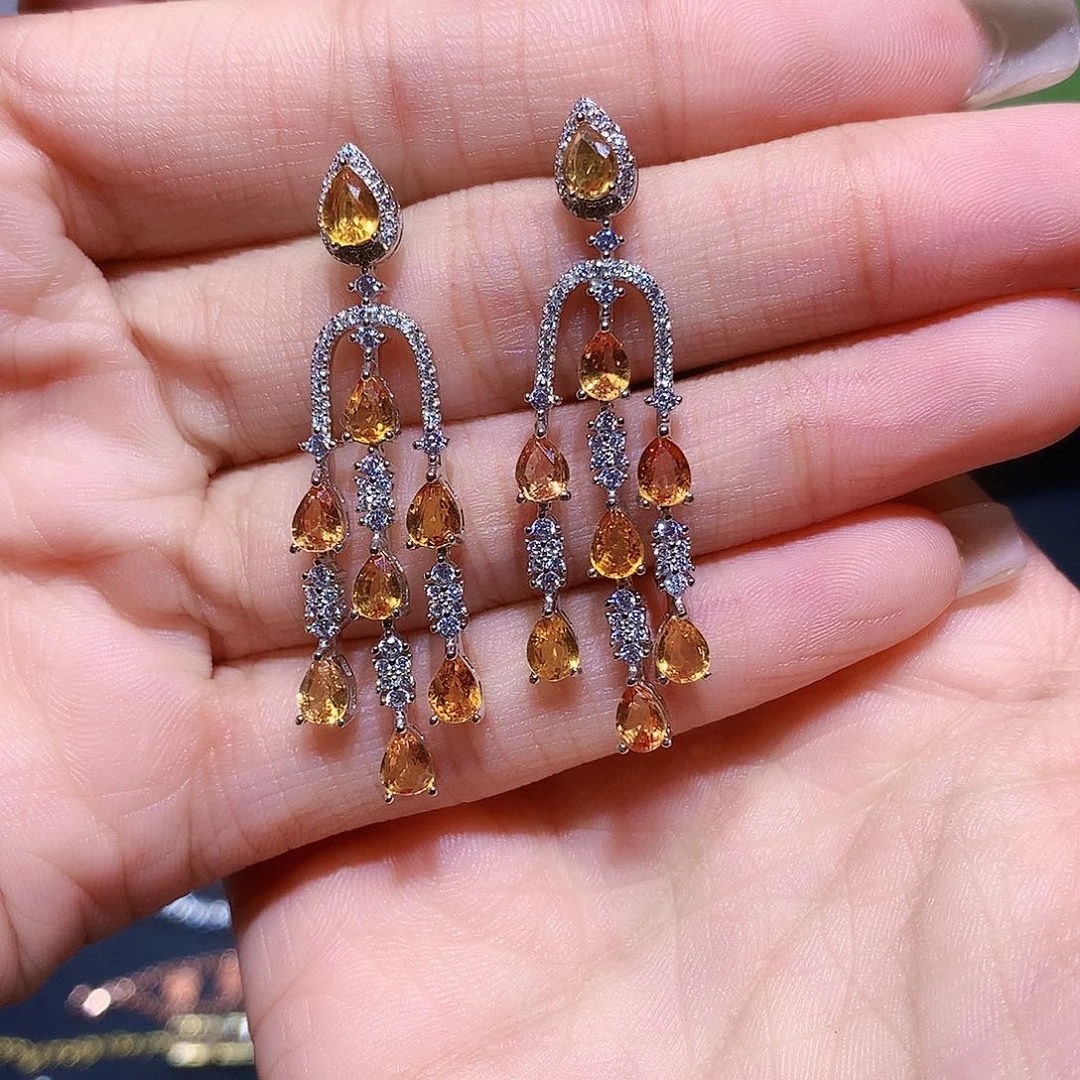 彩色蓝宝石耳饰银S925镶嵌