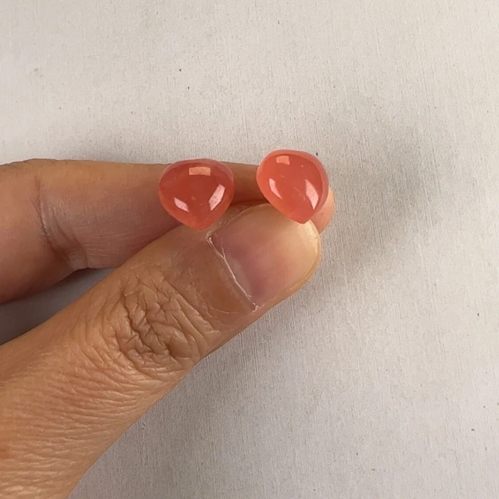 菱锰矿（红纹石）耳饰18K金镶嵌青*檬