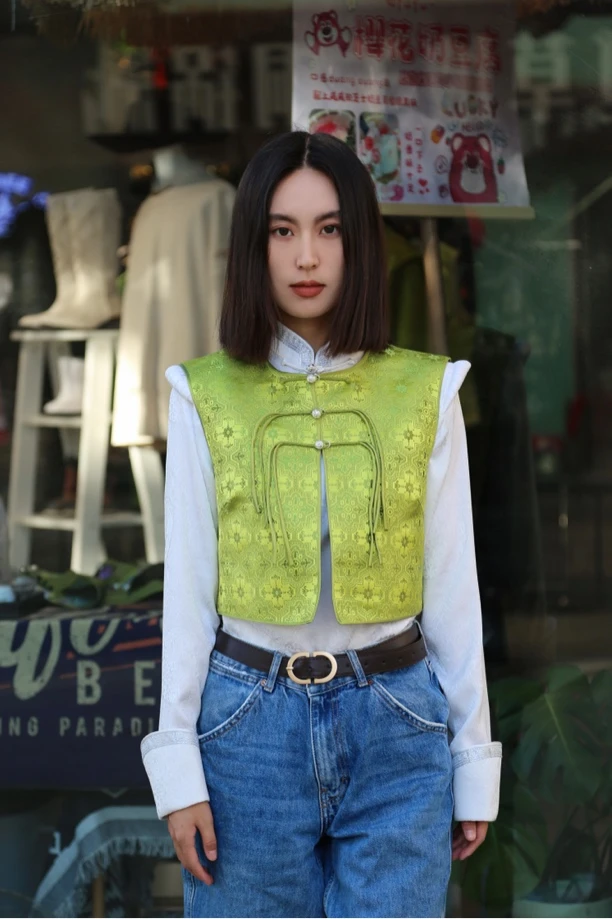 流苏扣马甲 绿色 显白蒙古马甲