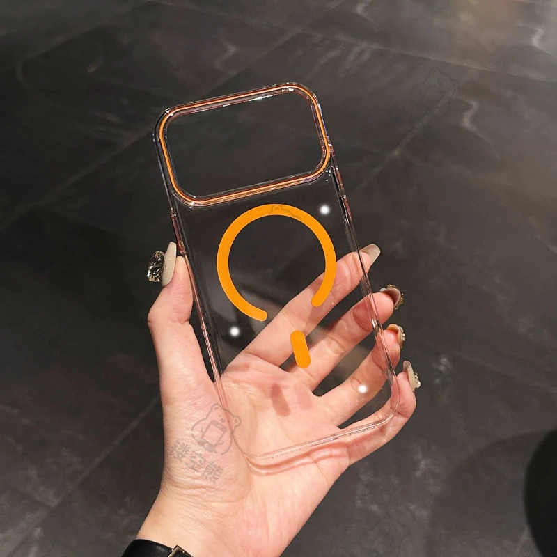 镂空熊适用于苹果17新款iPhone16透明磁吸15pro手机壳简约14防摔