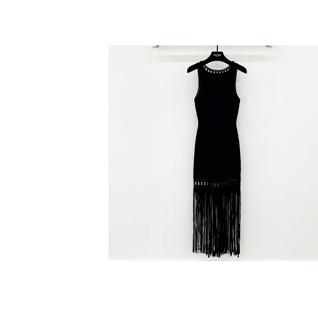 【西西高定】法式设计感时尚镂空流苏无袖连衣裙