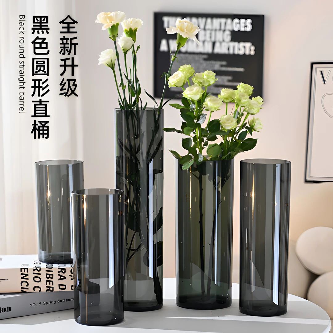 iosn【质感灰】亚克力花瓶摆件客厅插花醒花桶水培富贵竹防摔上档次