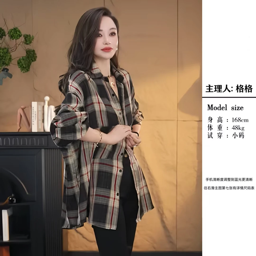 【格小姐】9853-3秋款流苏风时尚潮流复古格子衫韩版百搭POLO领衬衫