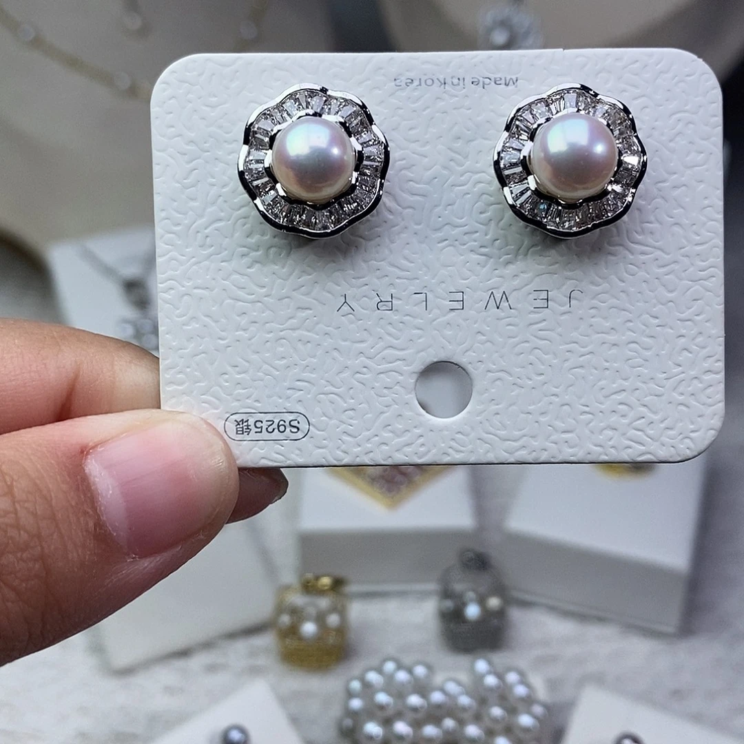 耳饰银S925镶嵌淡水珍珠