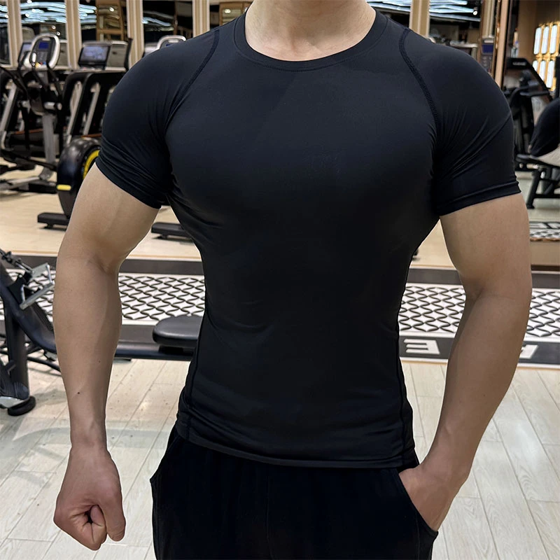 纯色紧身衣男士透气弹力速干T恤跑步健身训练短袖吸汗上衣打底衫