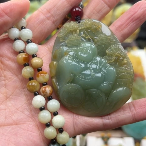 岫玉未镶嵌挂件乖*宝挂件