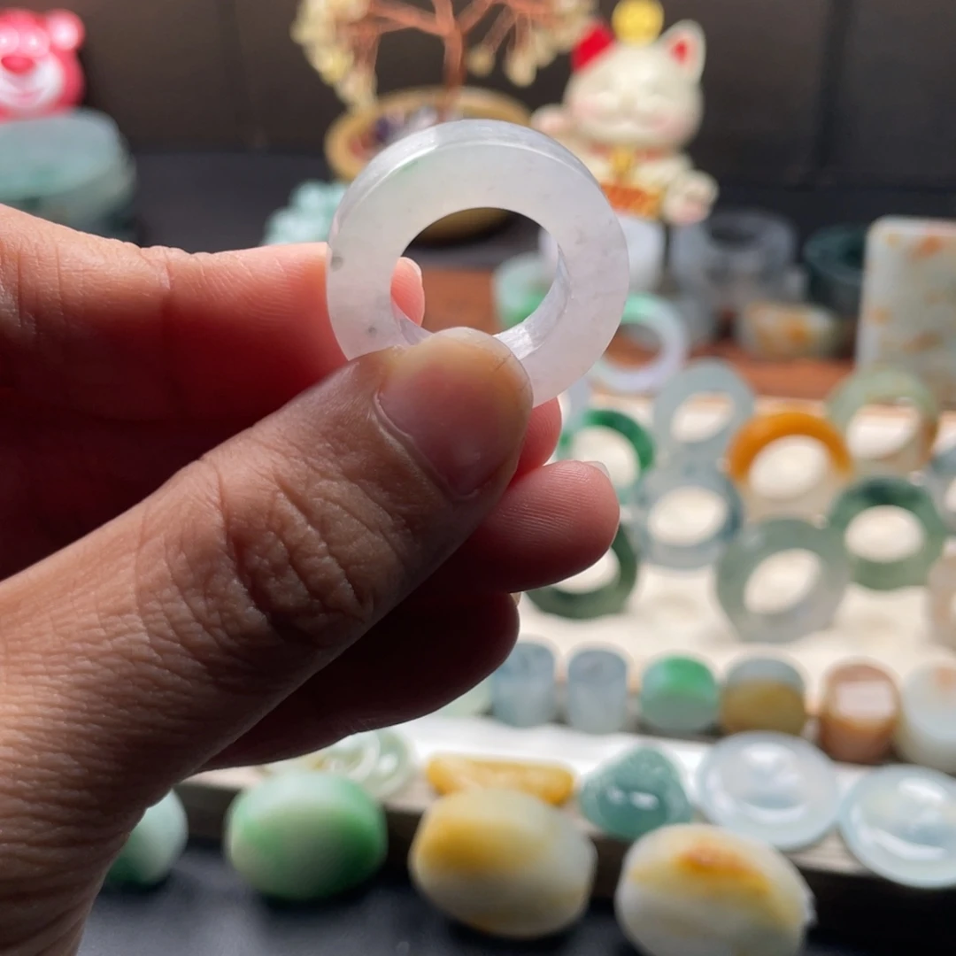定制翡翠未镶嵌翡翠白冰戒圈15-19