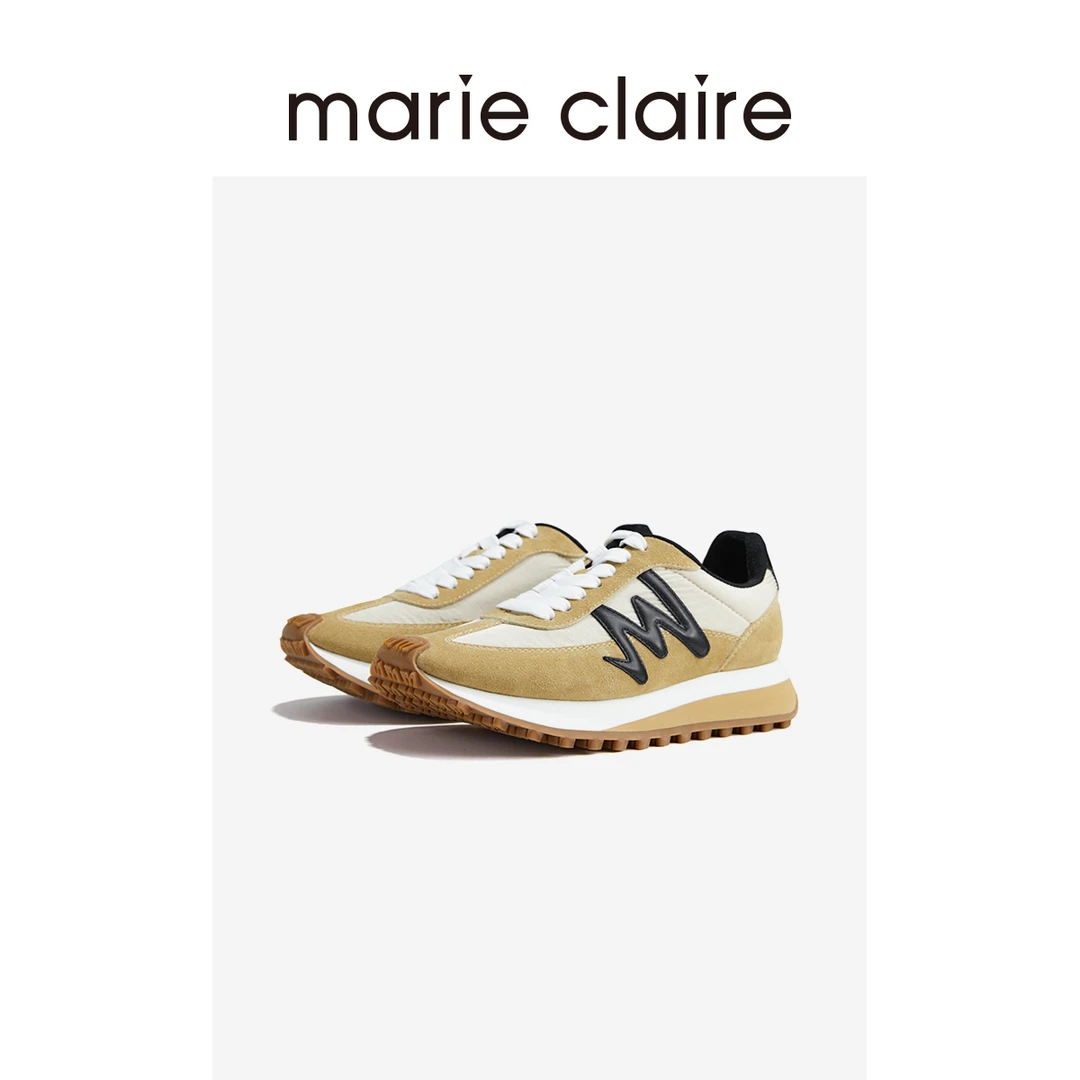 MC女鞋翘头德训鞋焦糖卡其色牛反绒休闲运动鞋marieclaire