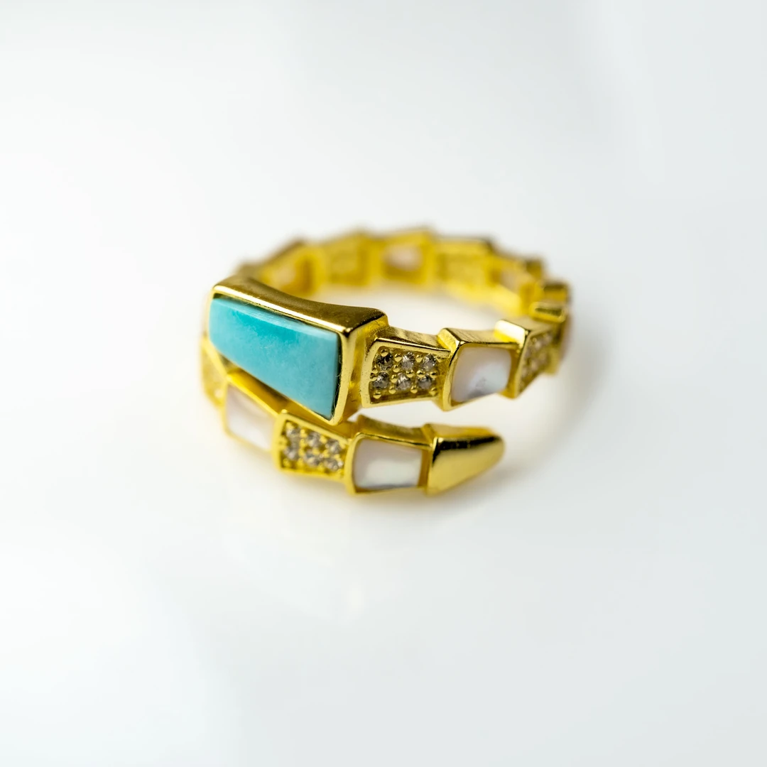 天然绿松石S925银时尚设计款戒指（抖音基地发货一物一证）