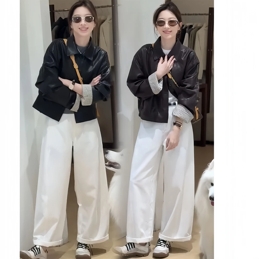 拼接高级感皮衣外套女2025秋季新款小个子今年流行时尚宽松上衣潮