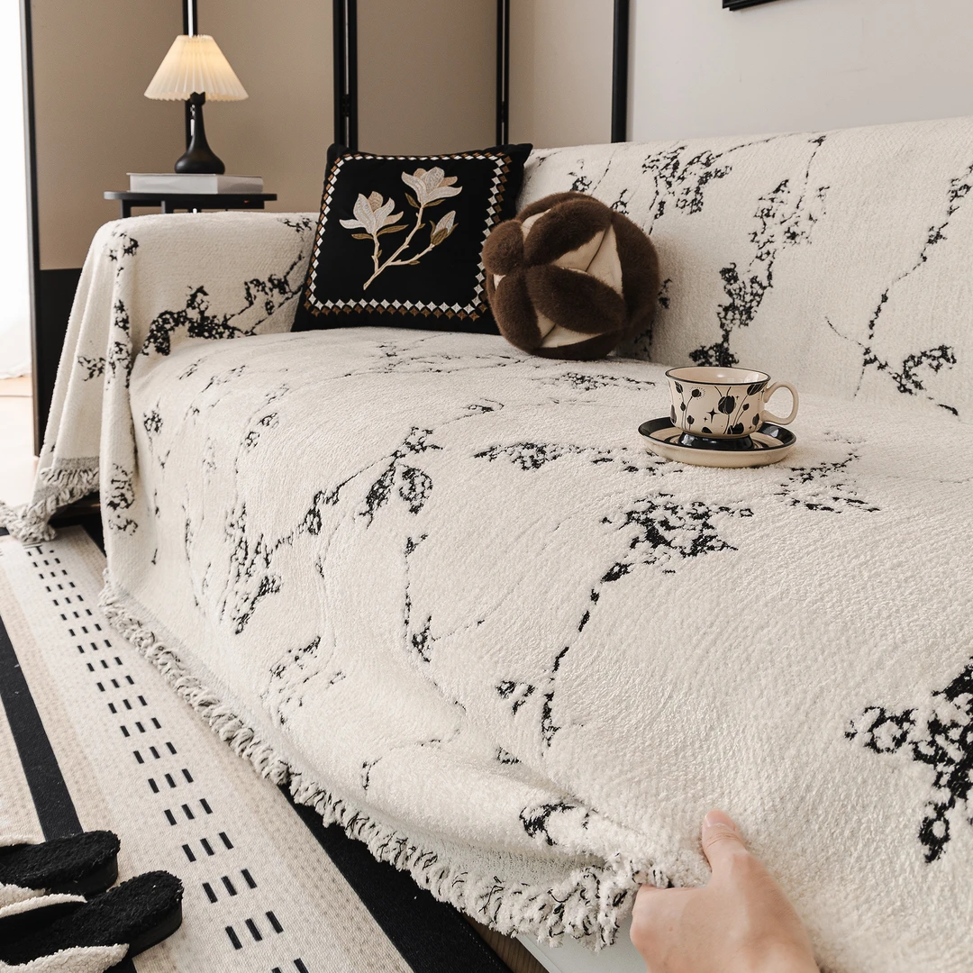 （雪中梅）沙发巾秋冬款毛绒全包盖布2025新款简约现代套罩毯防猫抓