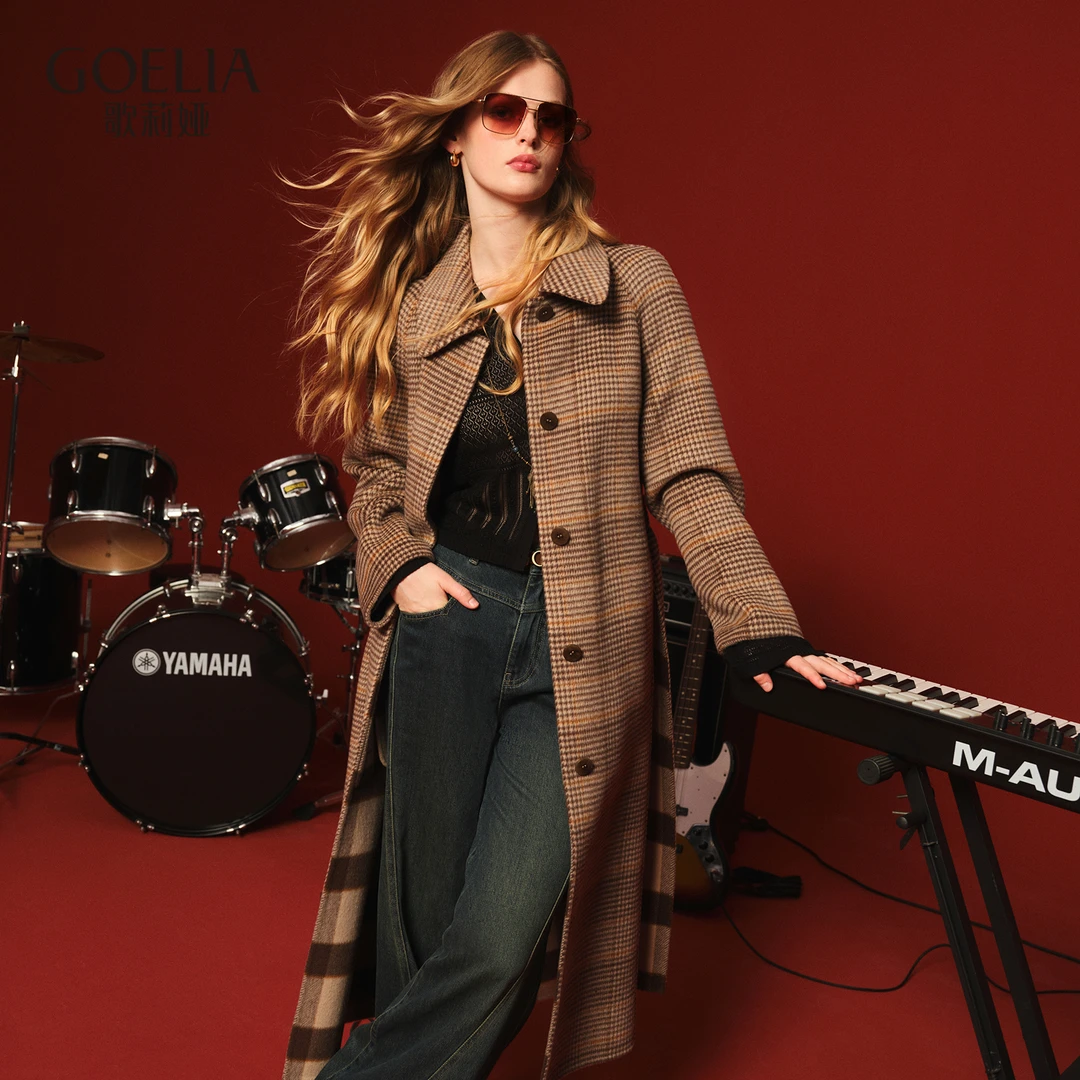 歌莉娅冬季翻领长款双面呢大衣配送本布腰带1ENC6N530