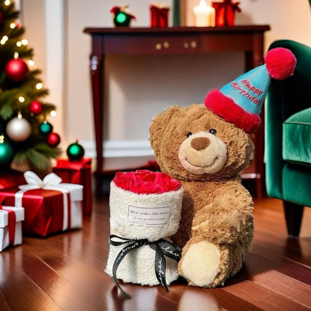 七夕情人节小熊玩偶永生花熊抱花束生日礼物送女友女生节日礼盒仪