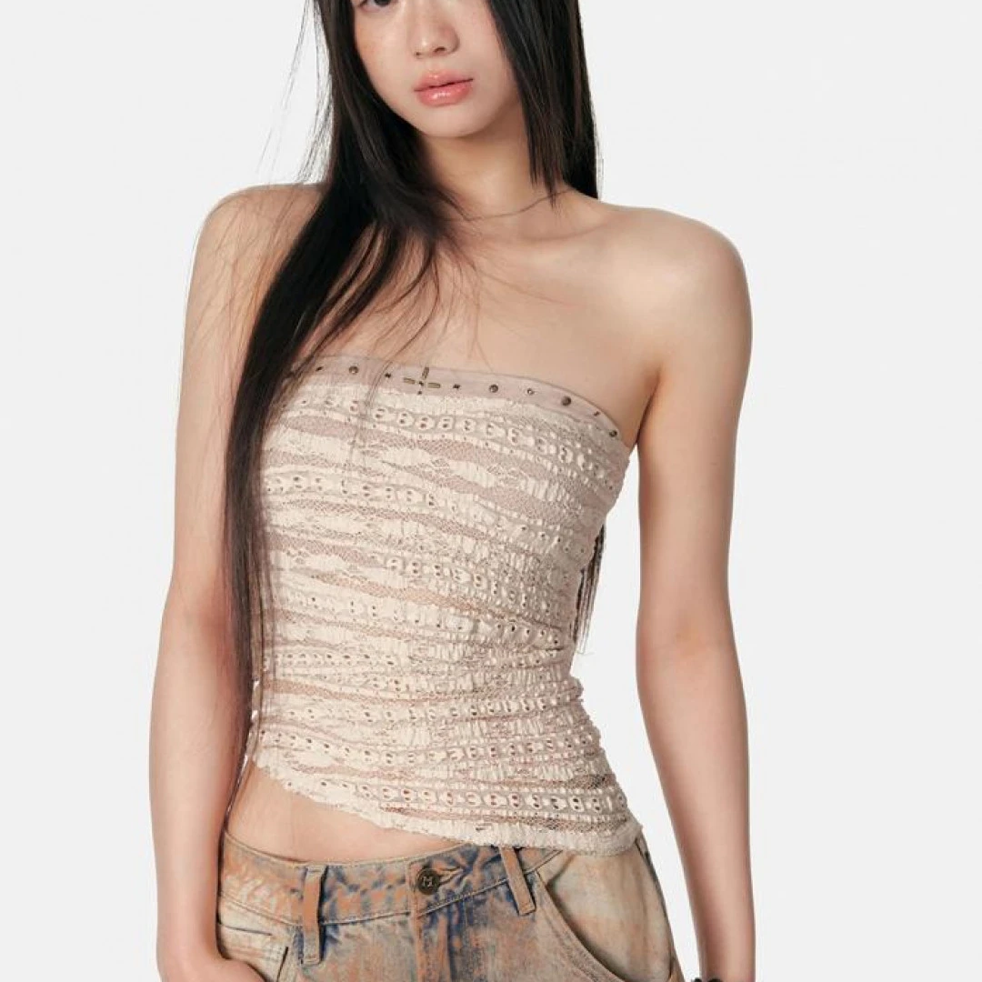 欧美风美式辣妹蕾丝抹胸双色纯欲气质上衣叠穿性感网纱弹力上衣