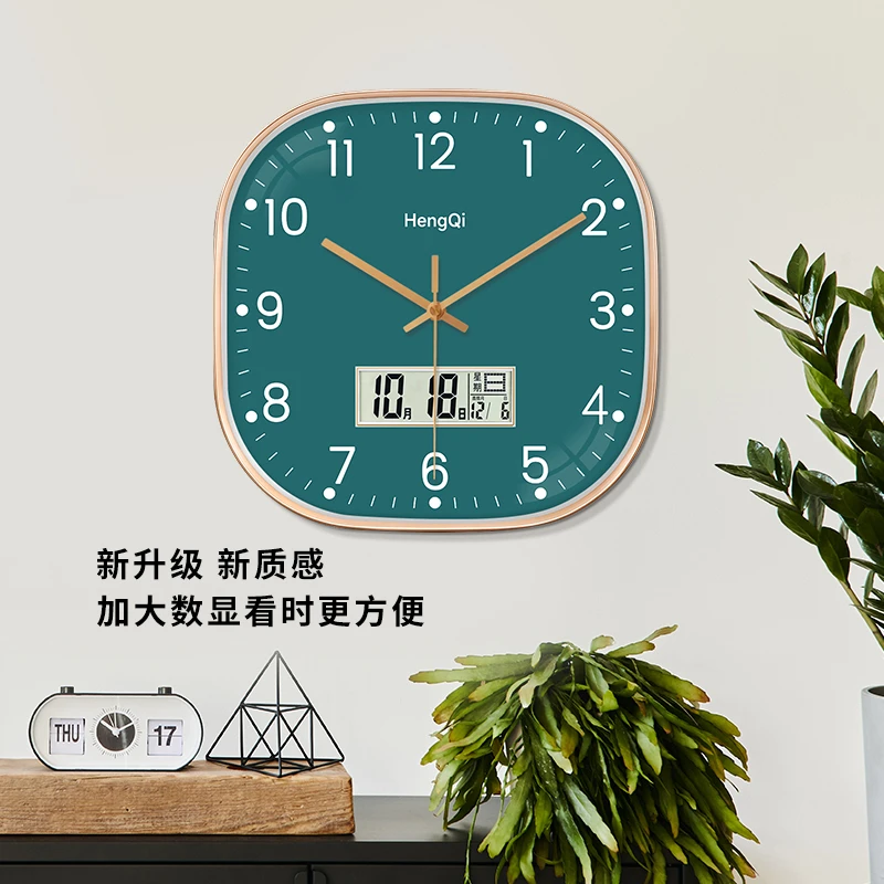 简约静音挂钟万年历温度显示准时稳定客厅百搭钟表大气轻奢石英钟