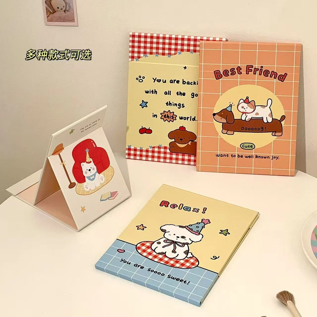 高颜值小熊镜子简易折叠化妆镜随时便携小纸镜玻璃镜子