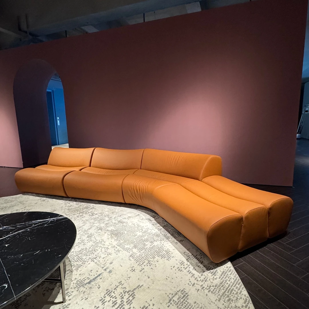 poliform 竹节沙发意式极简客厅组合真皮沙发 异形头层牛皮弧形