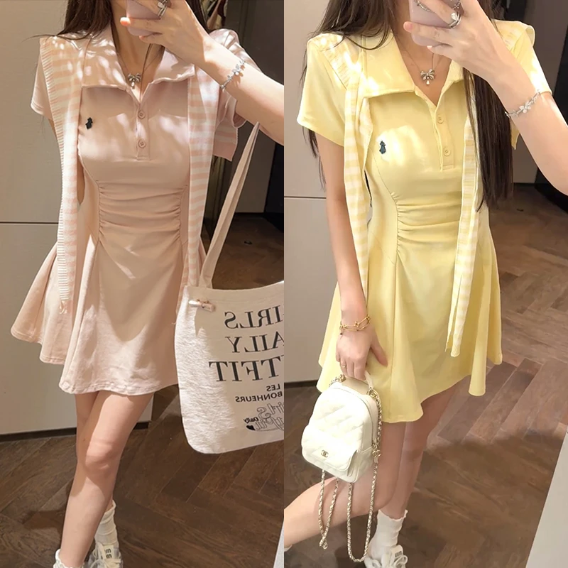 【mimius】P 收腰polo领短袖连衣裙（含披肩可拆卸胸针） G05337