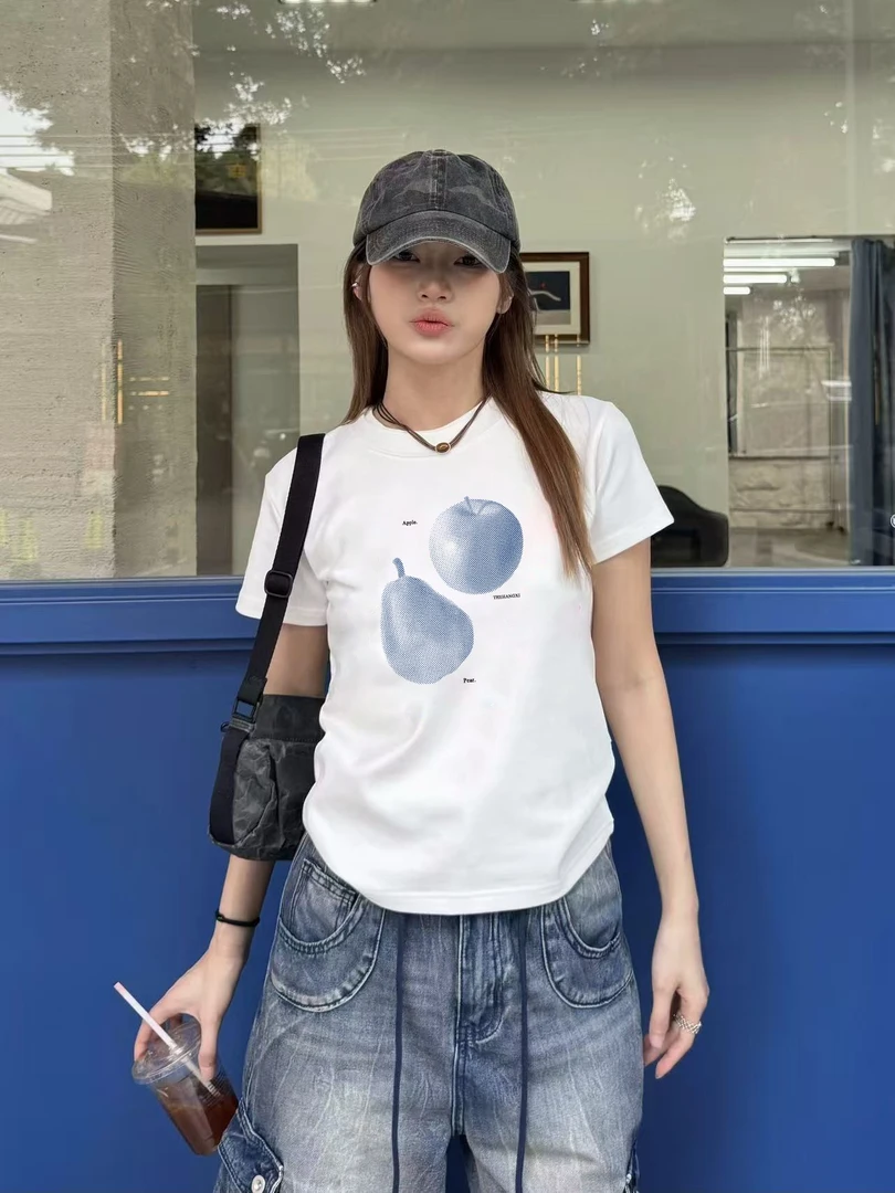 夏季新款正肩修身短袖t恤女学生甜辣妹韩版显瘦遮肉小众百搭上衣