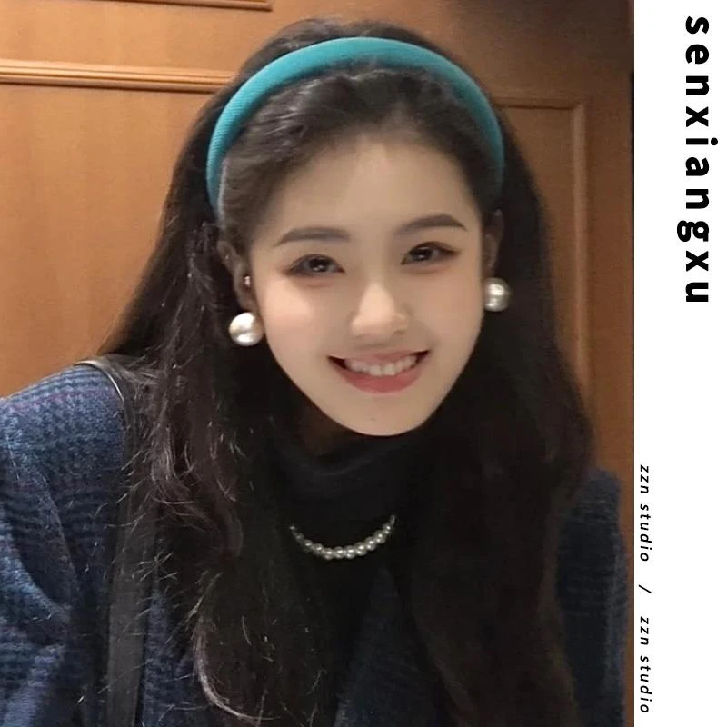 湖蓝心动~韩系覆古ins风蓝色发箍女高级感高颅顶百搭头饰日常外戴