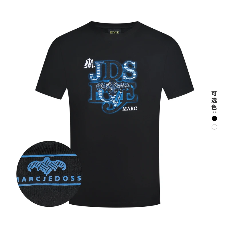 JEDOSS/爵迪斯男装2025春季新款字母LOGO晕染刺绣胶印短袖T恤133