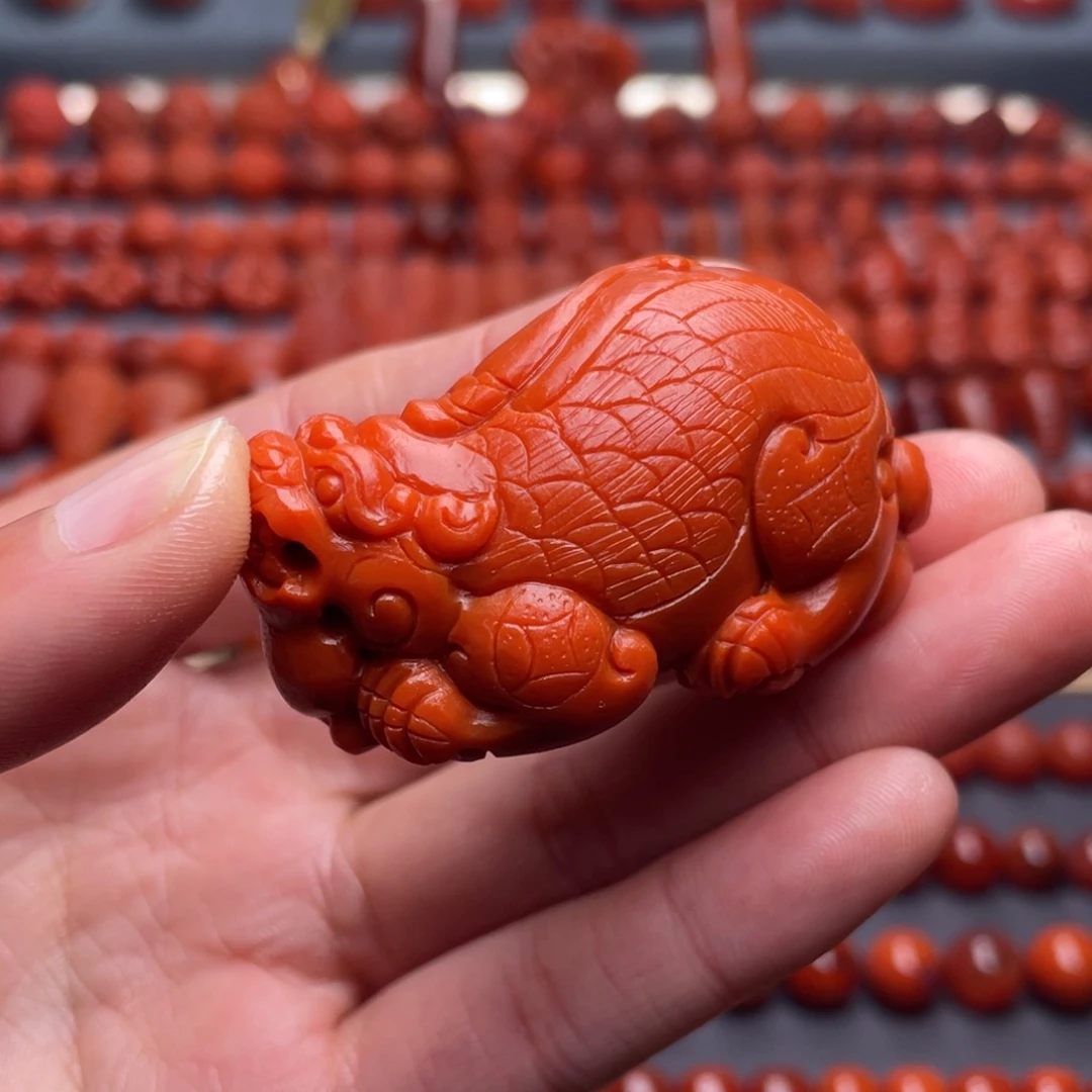 南红玛瑙未镶嵌其他W49*25*29瓦西柿子红貔貅吊坠柔光