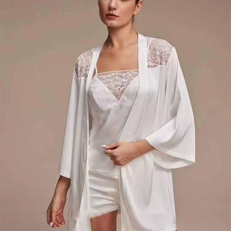 【月光绸缎】高定雕花蕾丝宽松睡袍1537#