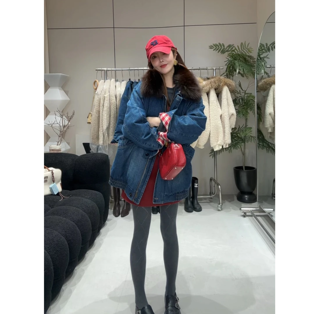 【Da Wang】真毛领牛仔羽绒服