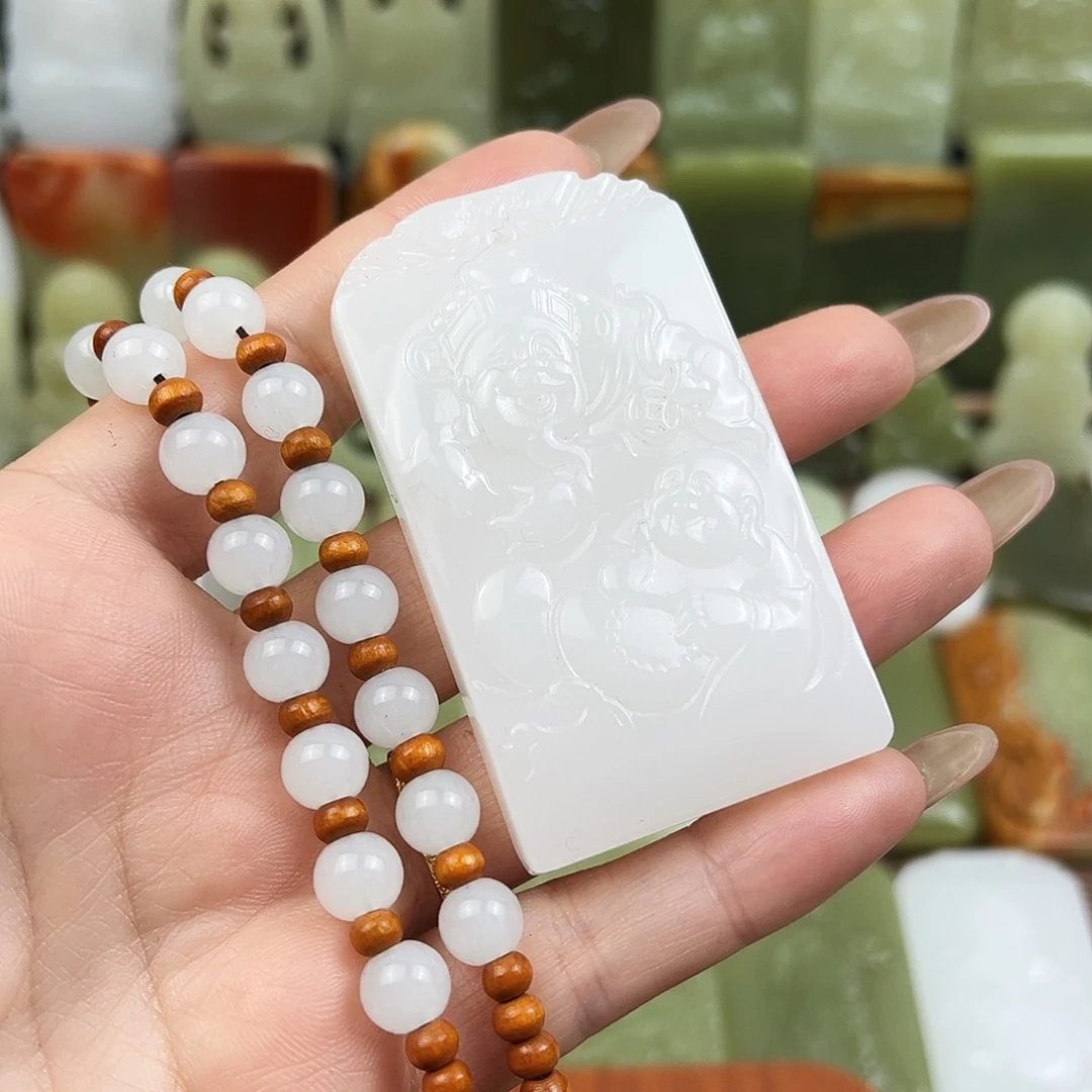 经典白财富双全吊坠