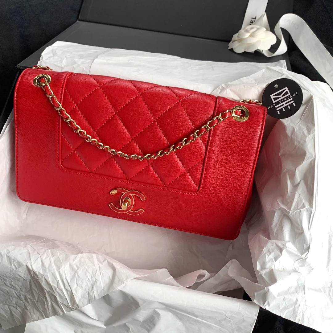 95新 Chanel/香奈儿 展会外场！红金珐琅扣cf包 25cm