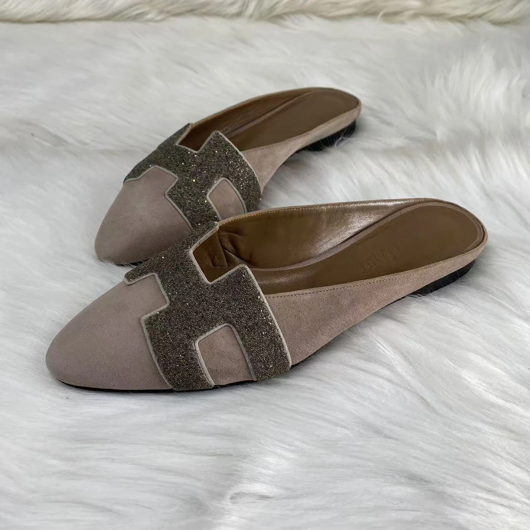 99新 Hermes/爱马仕 36.5码/仔仔女鞋/无配件/裸色满天星半拖 797