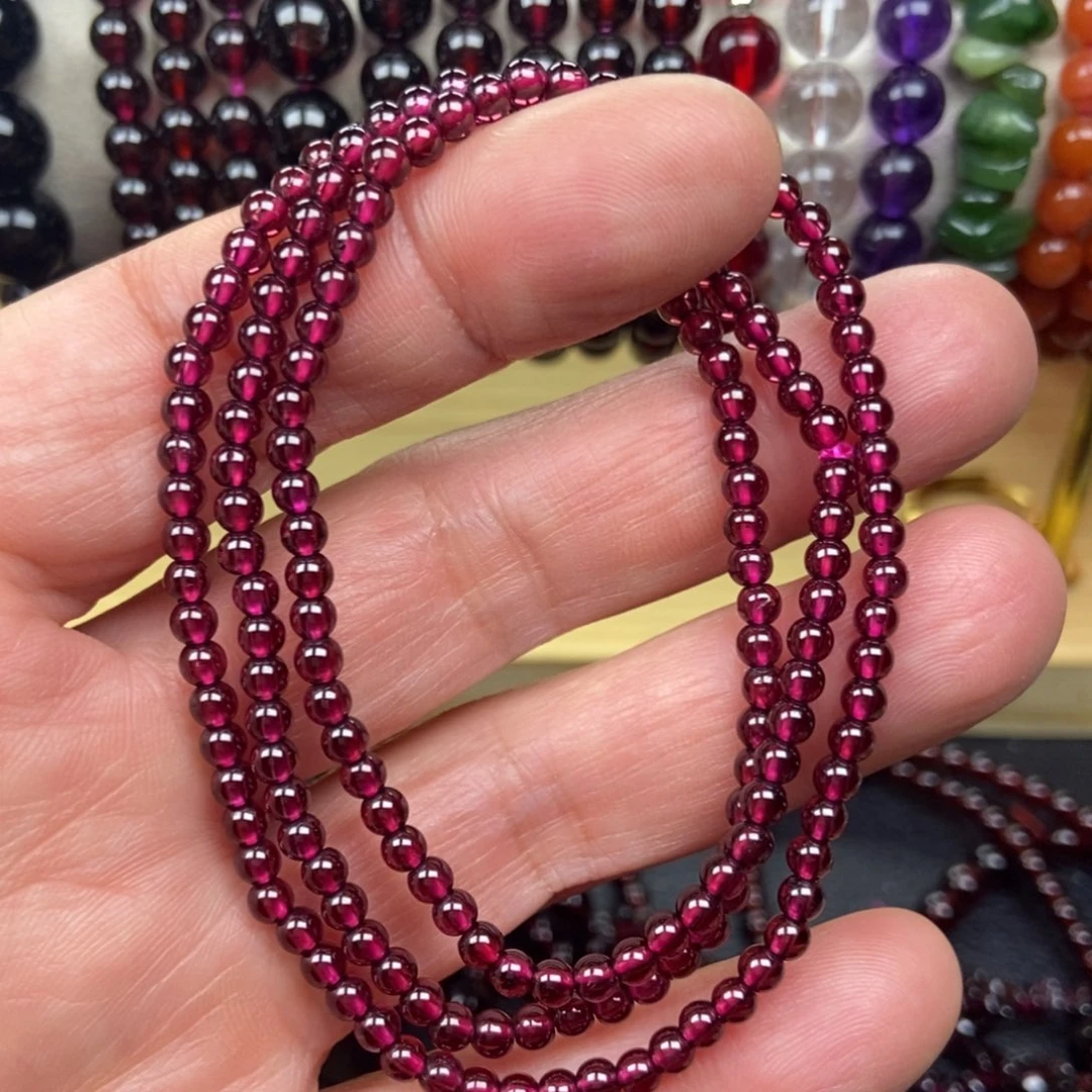 精美石榴石三圈手串未镶嵌石榴石